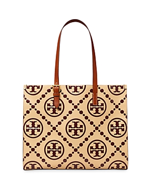 Tory Burch T Monogram Contrast Embossed Leather Medium Tote In Beetle Berry/brass