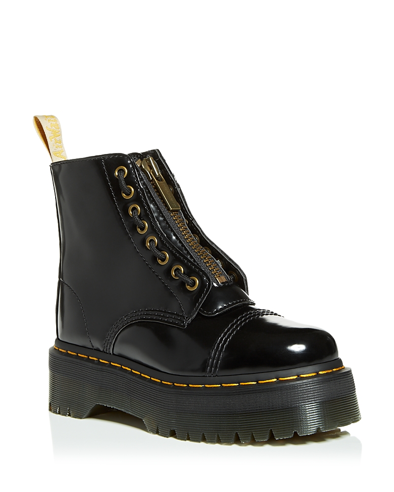 Dr. Martens Sinclair Combat Boot In Black Hammered Leather With A Large Treaded Sole In Black