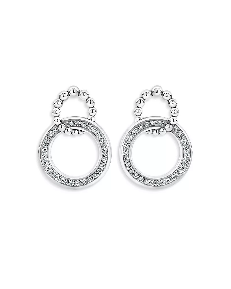 Lagos Sterling Silver Caviar Spark Diamond Interlocking Circle Drop Earrings