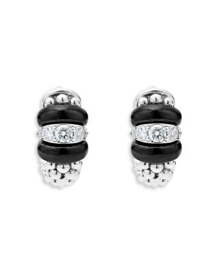LAGOS Sterling Silver Black Caviar Ceramic Diamond Bead Huggie Hoop Earrings Bloomingdale s