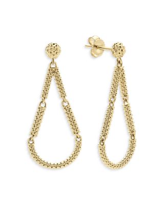18K Yellow Gold Signature Caviar Beaded Link Teardrop Drop Earrings