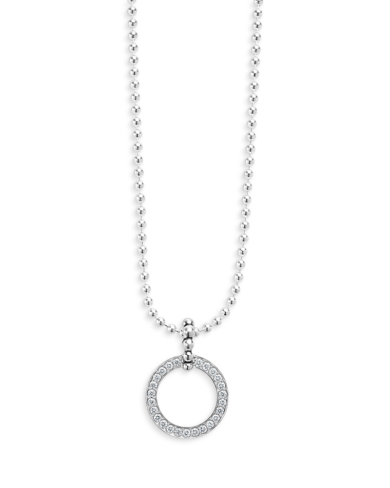 Lagos Sterling Silver Caviar Spark Diamond Circle Bead Chain Pendant Necklace, 16