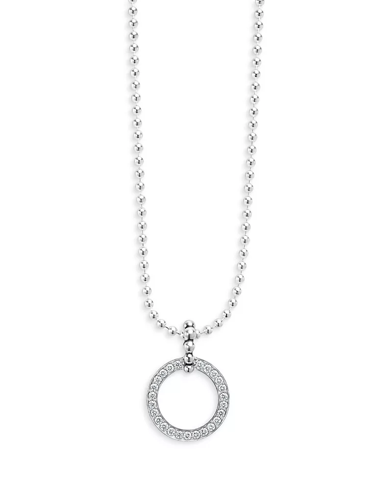 Lagos Sterling Silver Caviar Spark Diamond Circle Bead Chain Pendant Necklace, 16
