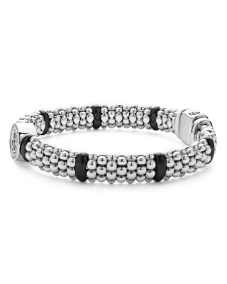 Sterling Silver Black Caviar Ceramic & Diamond Bead Bracelet