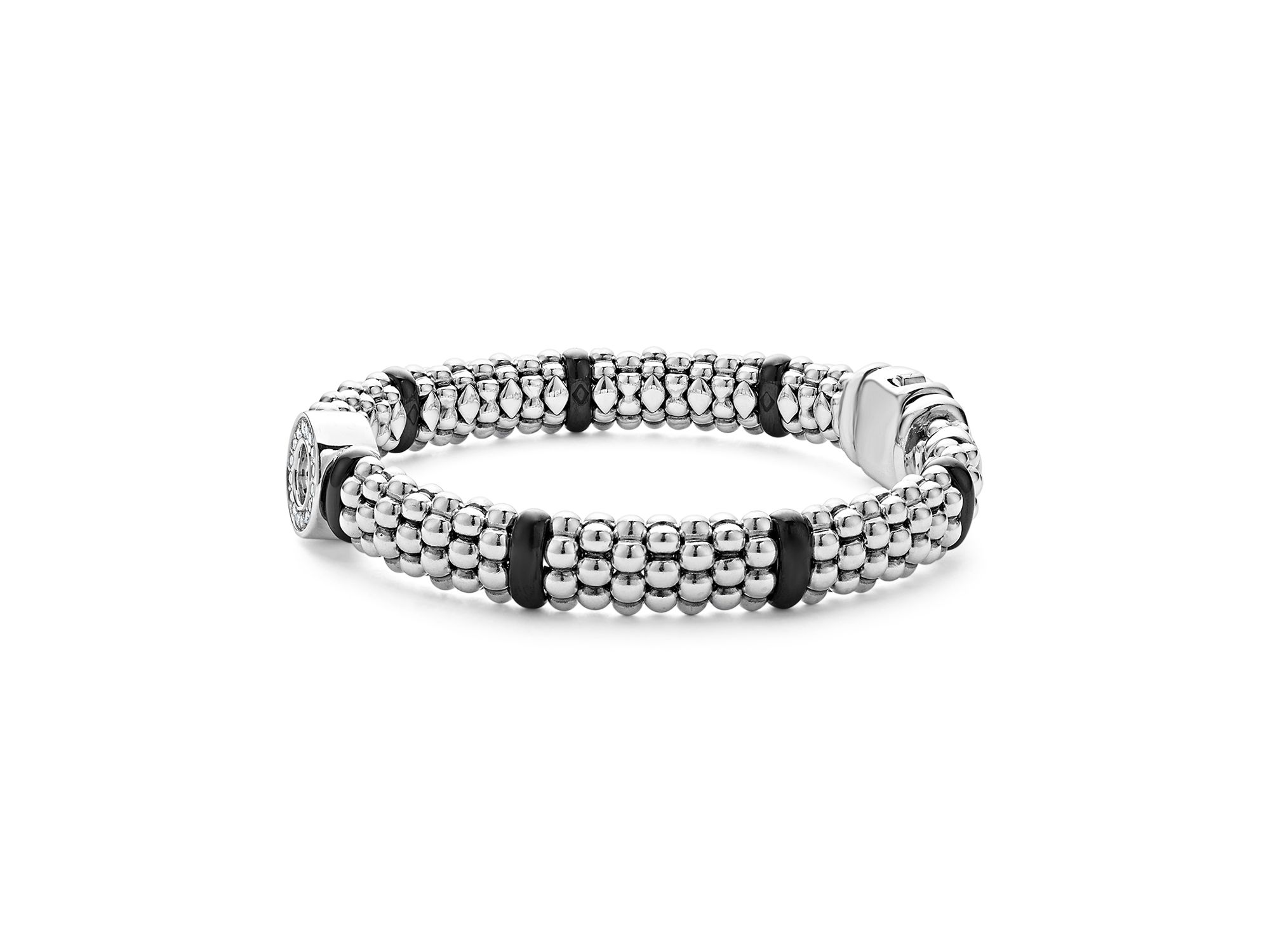 Sterling Black Caviar Ceramic & Diamond Bead Bracelet — Image 4