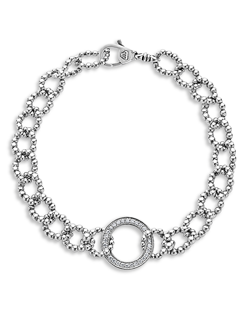 Lagos Caviar Spark Diamond Pave Circle 15mm Beaded Link Bracelet In Silver
