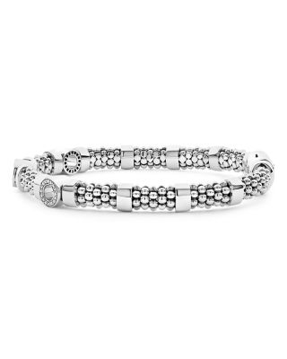 Sterling Silver Caviar Spark Diamond Three Circle Caviar Bead Link Bracelet