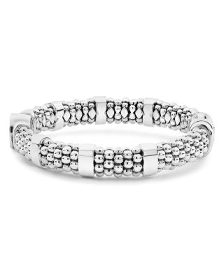 Sterling Silver Caviar Spark Diamond Circle Bead Link Bracelet