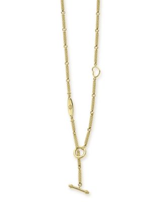 18K Yellow Gold Signature Caviar Bead Open Heart Link Chain Necklace, 16-18
