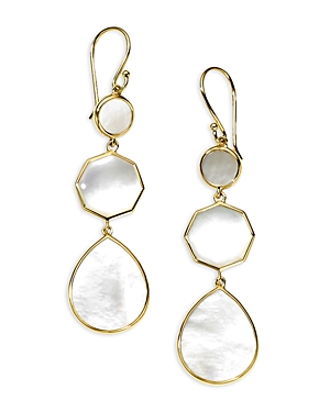 Ippolita 18k Yellow Gold Rock Candy Mother Of Pearl Doublet Triple Drop Earrings In White/gold
