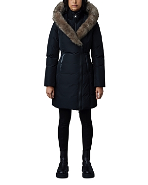 Mackage Kay Hooded Down Shearling Coat In Black-natural