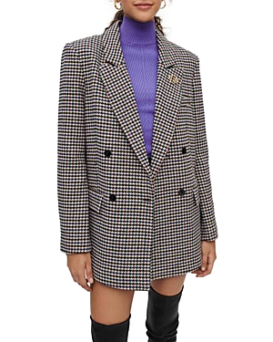 Maje Votale Houndstooth Check Wool Blend Blazer In Blue