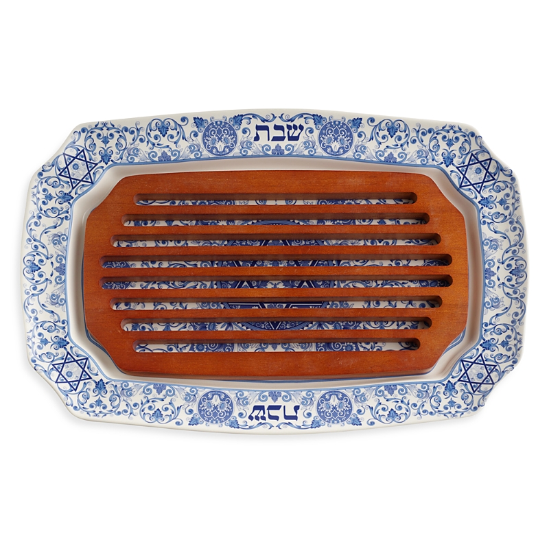 Spode Judaica Challah Tray With Wood Insert In Brown