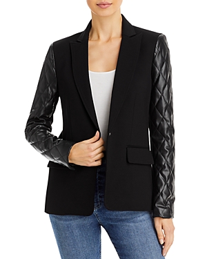 Aqua Mixed Media Quilted Sleeve Blazer - 100% Exclusive In Black