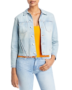 Shop L Agence L'agence Janelle Slim-fit Raw Denim Jacket In Indio