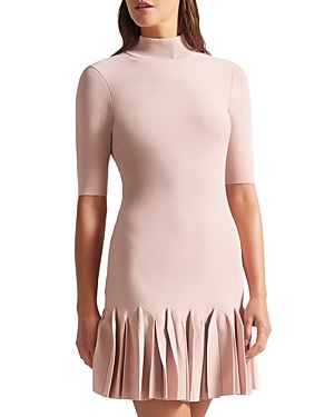 Ted Baker Canddy Dropped-hem Stretch-woven Mini Dress In Dusky Pink