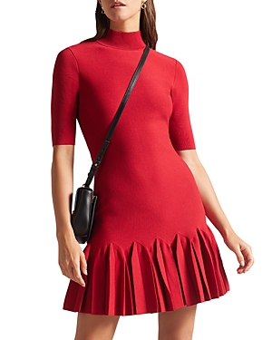 Ted Baker Canddy Dropped-hem Stretch-woven Mini Dress In Red