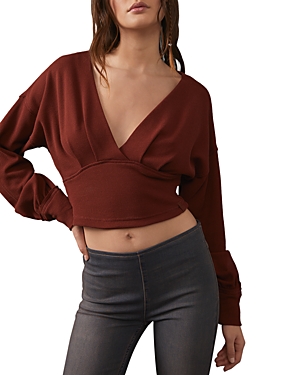 Free People All Nighter Long Sleeve Surplice Crop Top In Red Jasper