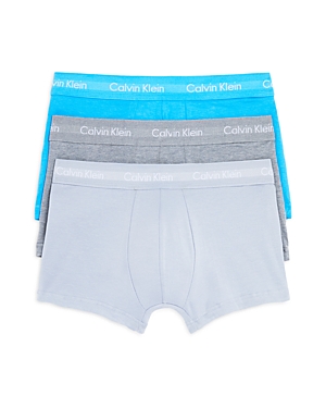 Calvin Klein Cotton Stretch Moisture Wicking Low Rise Trunks, Pack Of 3 In Gray/blue/dark Gray