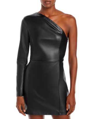 AQUA Faythe Faux Leather One Shoulder Mini Dress - 100% Exclusive |  Bloomingdale's Women