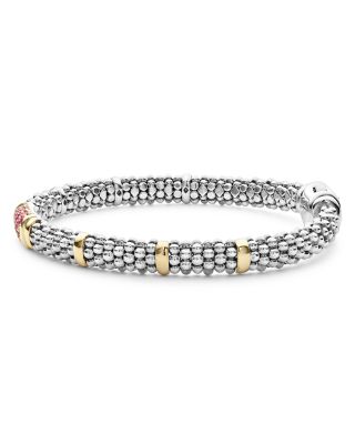 Sterling Silver & 18K Gold Signature Caviar Pink Sapphire Station Bracelet