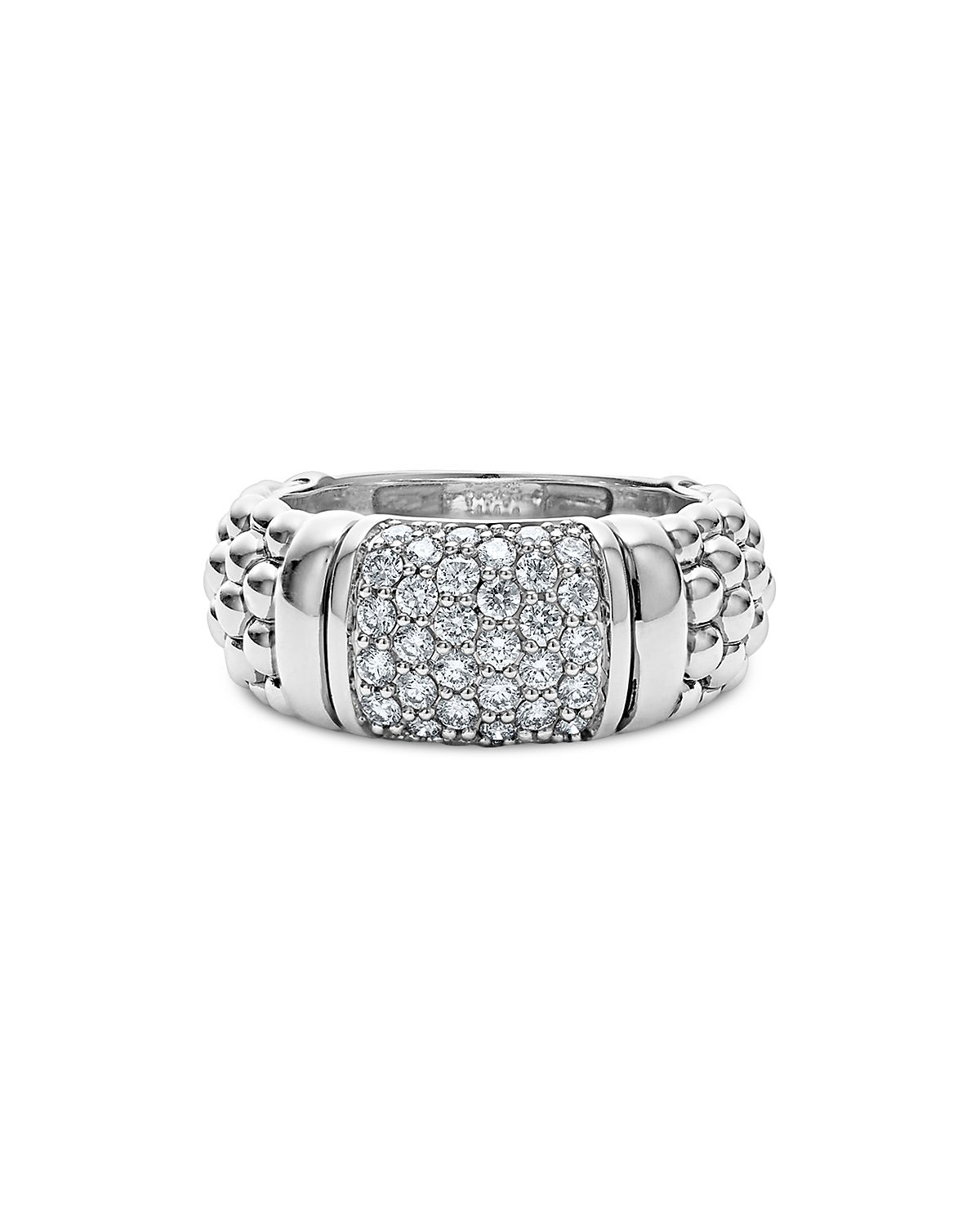 Lagos Sterling Silver Pave Diamond Caviar Ring