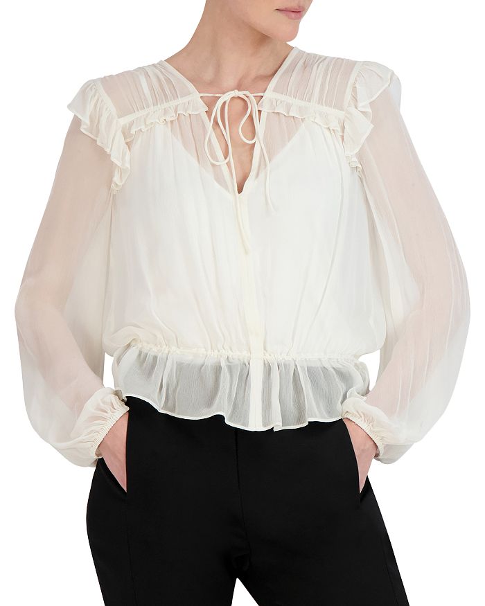 BCBGMAXAZRIA Ruffled Tie Neck Blouse Bloomingdale s