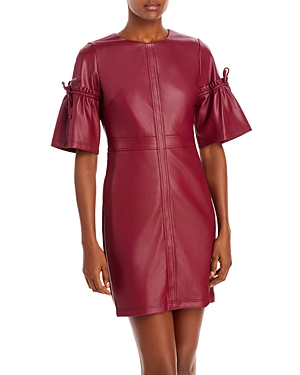 Shop Bcbgmaxazria Faux Leather Bell Sleeve Mini Dress In Wine