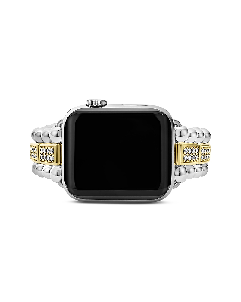 Lagos Smart Caviar Two-tone Sterling Silver And 18k Yellow Gold Full Diamond Apple Watch Bracelet, 38-45mm In Silver/gold