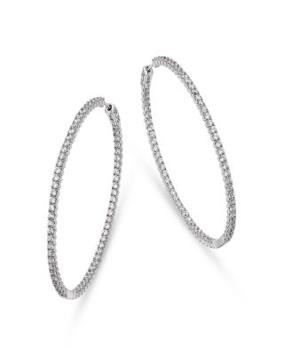 Bloomingdale's Fine Collection - Diamond Oval Inside Out Hoop Earrings in 14K White Gold, 4.0 ct. t.w. - Exclusive