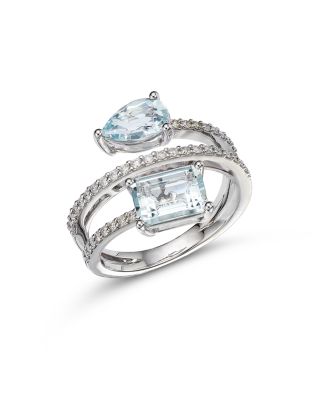 Bloomingdale's Fine Collection - Aquamarine & Diamond Bypass Ring in 14K White Gold - Exclusive