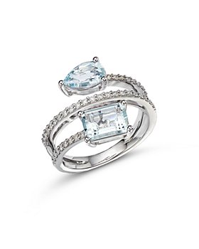 Bloomingdale's - Aquamarine & Diamond Bypass Ring in 14K White Gold - 100% Exclusive