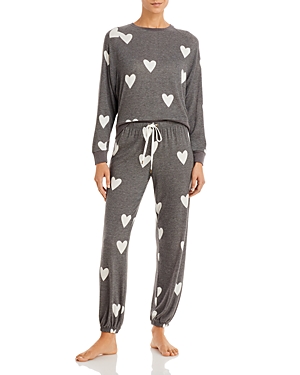 Star Seeker Printed Pajama Set in Noir/Hearts