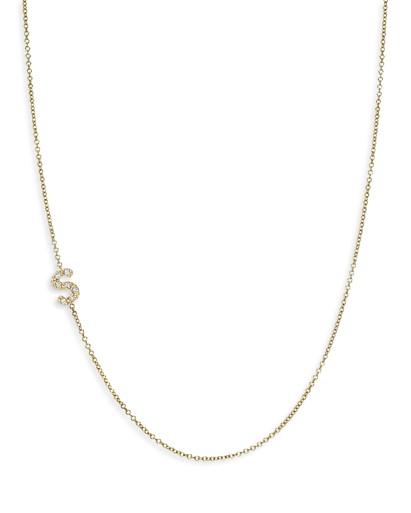 Zoe Lev 14K Yellow Gold Diamond Script Initial Asymmetrical Necklace, 16