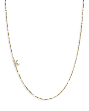 Zoe Lev 14k Yellow Gold Diamond Script Initial Asymmetrical Necklace, 16-18
