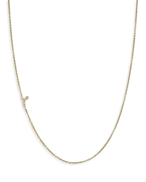 14K Yellow Gold Diamond Script Initial Asymmetrical Necklace, 16-18