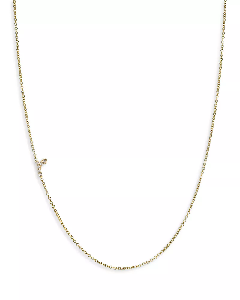 Zoe Lev 14K Yellow Gold Diamond Script Initial Asymmetrical Necklace, 16
