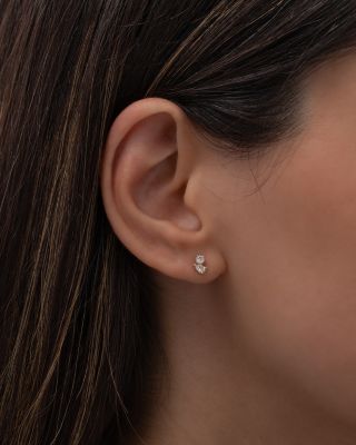 14K Yellow Gold Diamond Pear & Round Toi et Moi Stud Earrings