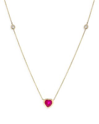 Bloomingdale's Fine Collection - Ruby & Diamond Heart Bezel Pendant Necklace in 14K Yellow Gold, 16.5"- Exclusive