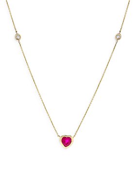Bloomingdale's - Ruby & Diamond Heart Bezel Pendant Necklace in 14K Yellow Gold, 16.5"- 100% Exclusive