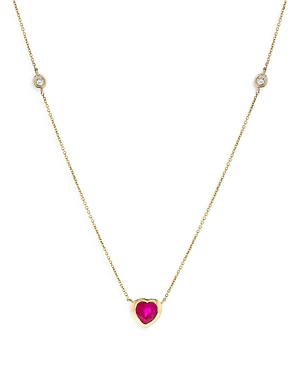 Bloomingdale's Ruby & Diamond Heart Bezel Pendant Necklace In 14k Yellow Gold, 16.5- 100% Exclusive In Red/gold
