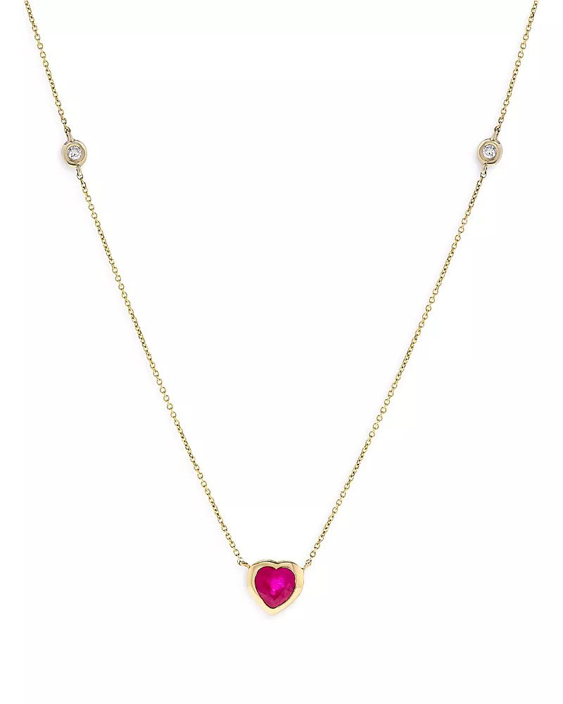 Bloomingdale's Fine Collection Ruby & Diamond Heart Bezel Pendant Necklace in 14K Yellow Gold, 16.5