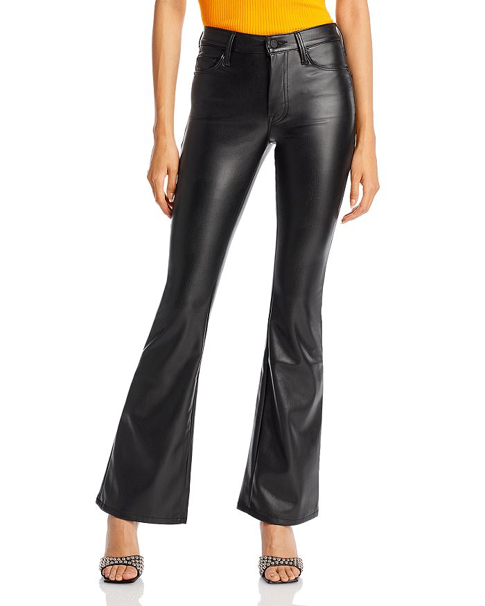 Shop Mother The Weekender Heel Faux Leather High Rise Flare Jeans In Black In Black  Bl