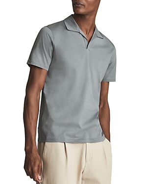 Reiss Jaxx Open-collar Mercerised-cotton Polo Shirt In Sage