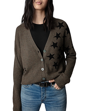 Zadig & Voltaire Mirka Star Cashmere Cardigan In Bronze