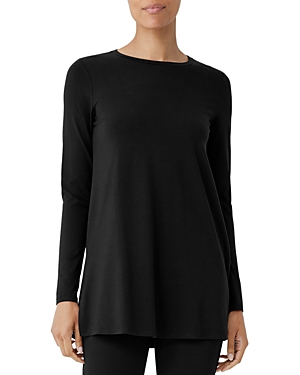 Eileen Fisher Petite Long Sleeve Crewneck Tunic In Black