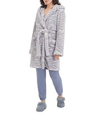 Ugg Aarti Faux Shearling Hooded Robe In Cloudy Grey Zebra