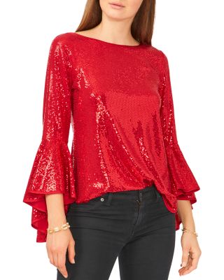 VINCE CAMUTO Sparkle Bell Sleeve Top | Bloomingdale's Women