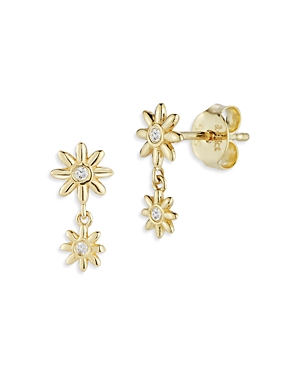 Moon & Meadow Diamond Flower Drop Earrings in 14K Yellow Gold, 0.02 ct. t.w.