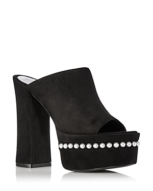 Stuart Weitzman Skyhigh Suede Pearly Platform Sandals In Black
